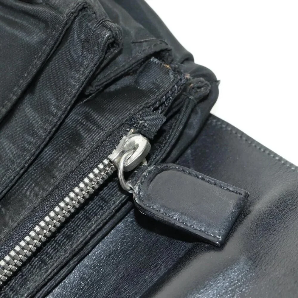 PRADA Business Bag Nylon Leather Black Silver Auth bs31717